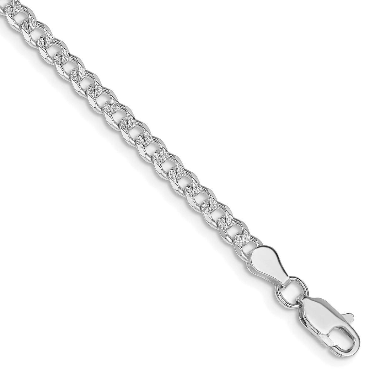 925 White Gold 3.8 mm Curb Chain Bracelet, Polished shown for scale