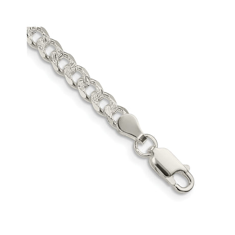 925 White Gold 4.5 mm Curb Chain Bracelet, Polished shown for scale