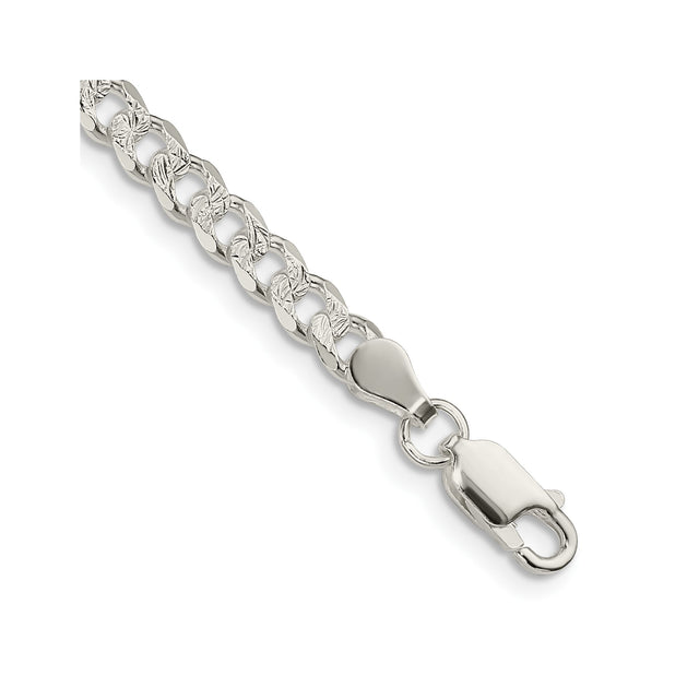 925 White Gold 4.5 mm Curb Chain Bracelet, Polished shown for scale