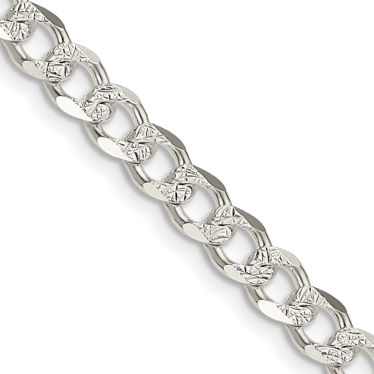 925 White Gold 5.5 mm Curb Chain Necklace, Polished detail view