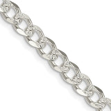 925 White Gold 5.5 mm Curb Chain Necklace, Polished detail view