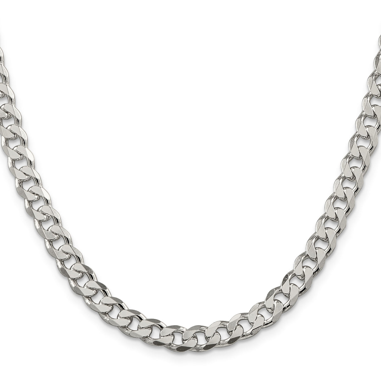 925 White Gold 7 mm Curb Chain Necklace, Polished