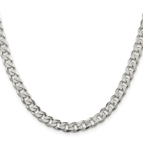 925 White Gold 7 mm Curb Chain Necklace, Polished