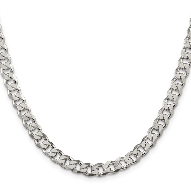 925 White Gold 7 mm Curb Chain Necklace, Polished
