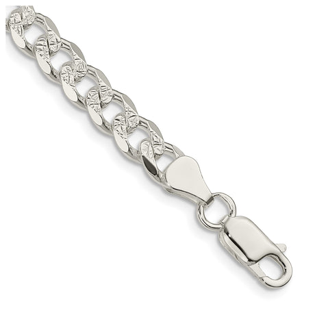 925 White Gold 7 mm Curb Chain Anklet, Polished shown for scale