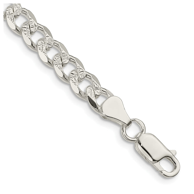 925 White Gold 7 mm Curb Chain Anklet, Polished shown for scale