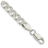 925 White Gold 7 mm Curb Chain Bracelet, Polished shown for scale