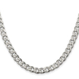 925 White Gold 7 mm Curb Chain Necklace, Polished