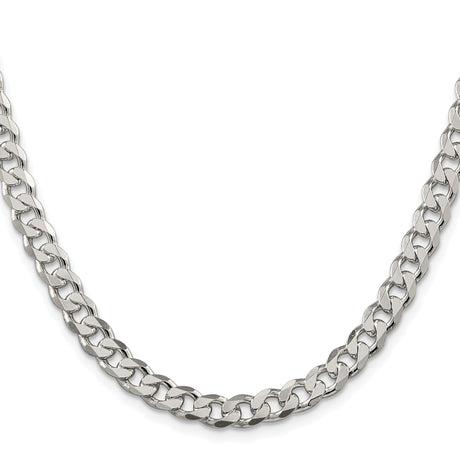 925 White Gold 7 mm Curb Chain Necklace, Polished