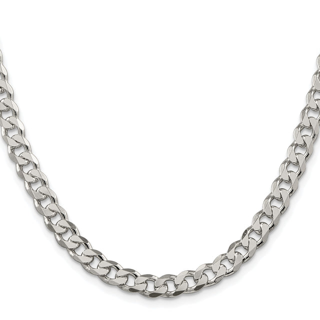 925 White Gold 7 mm Curb Chain Necklace, Polished