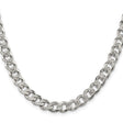925 White Gold 7.5 mm Curb Chain Necklace, Polished