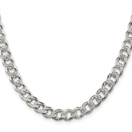 925 White Gold 7.5 mm Curb Chain Necklace, Polished