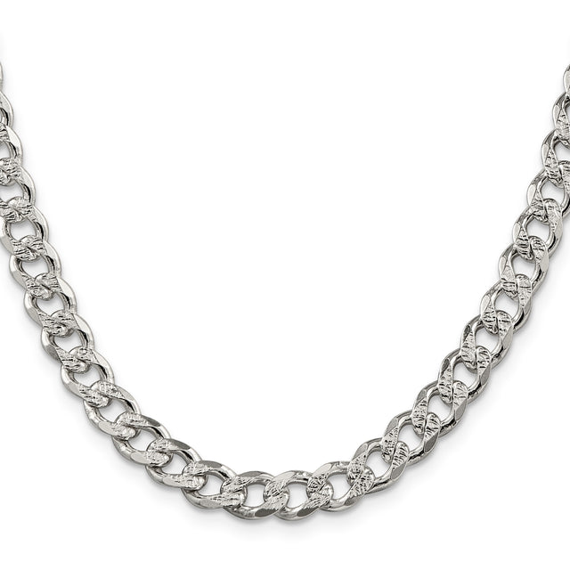 925 White Gold 7.5 mm Curb Chain Necklace, Polished
