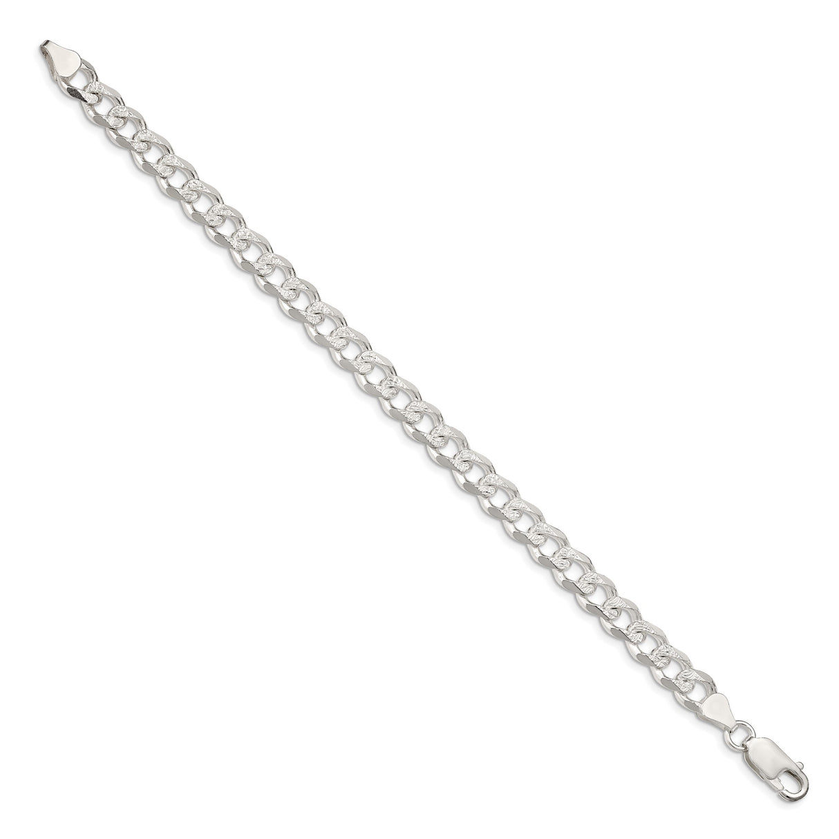 925 White Gold 7.5 mm Curb Chain Anklet, Polished