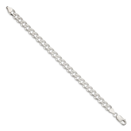 925 White Gold 7.5 mm Curb Chain Anklet, Polished