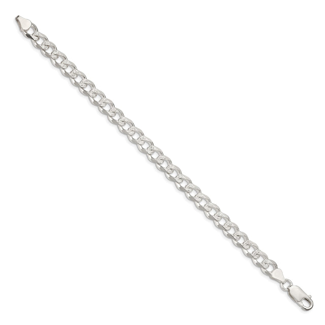 925 White Gold 7.5 mm Curb Chain Anklet, Polished