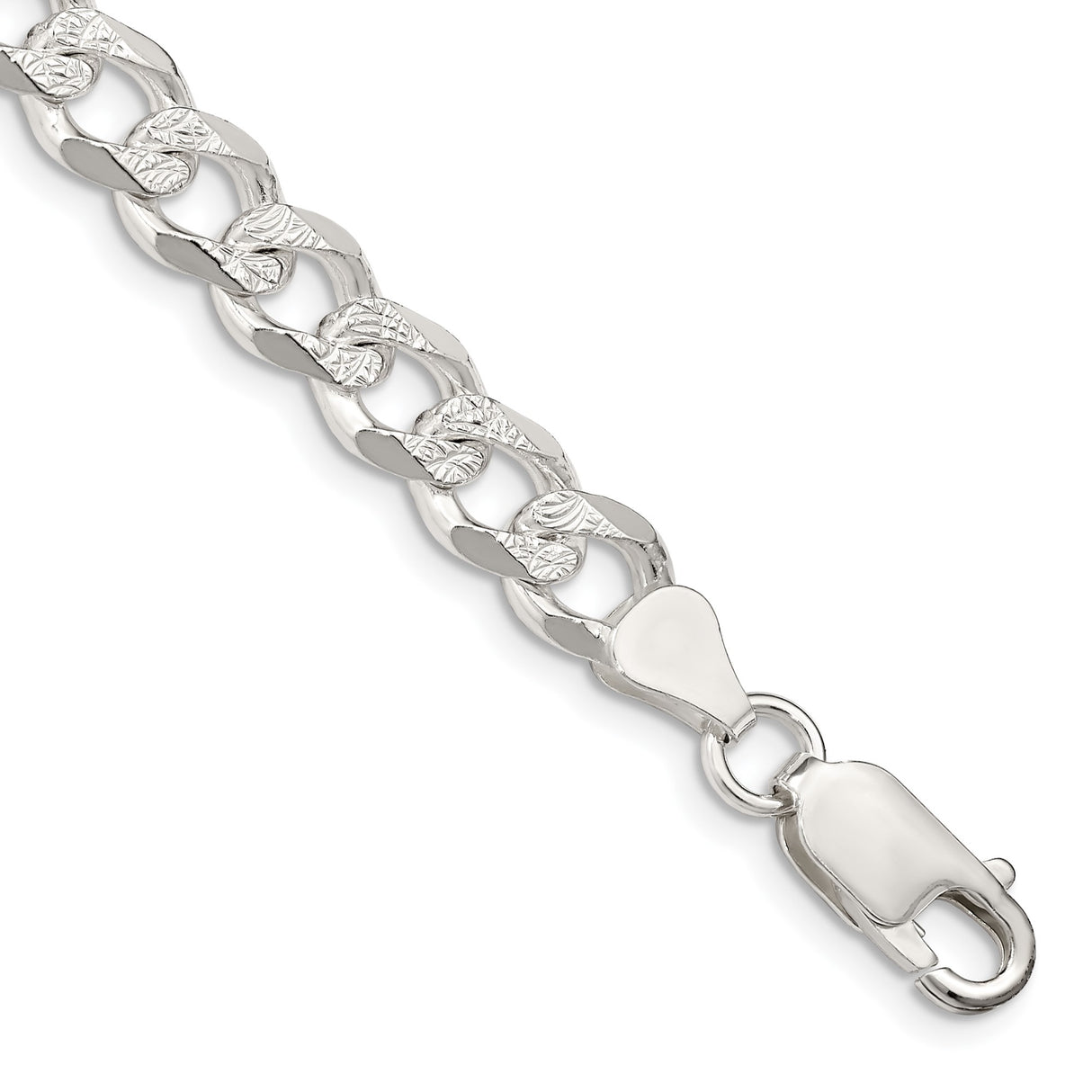 925 White Gold 7.5 mm Curb Chain Anklet, Polished shown for scale