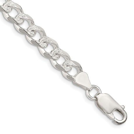 925 White Gold 7.5 mm Curb Chain Anklet, Polished shown for scale