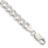 925 White Gold 7.5 mm Curb Chain Bracelet, Polished shown for scale