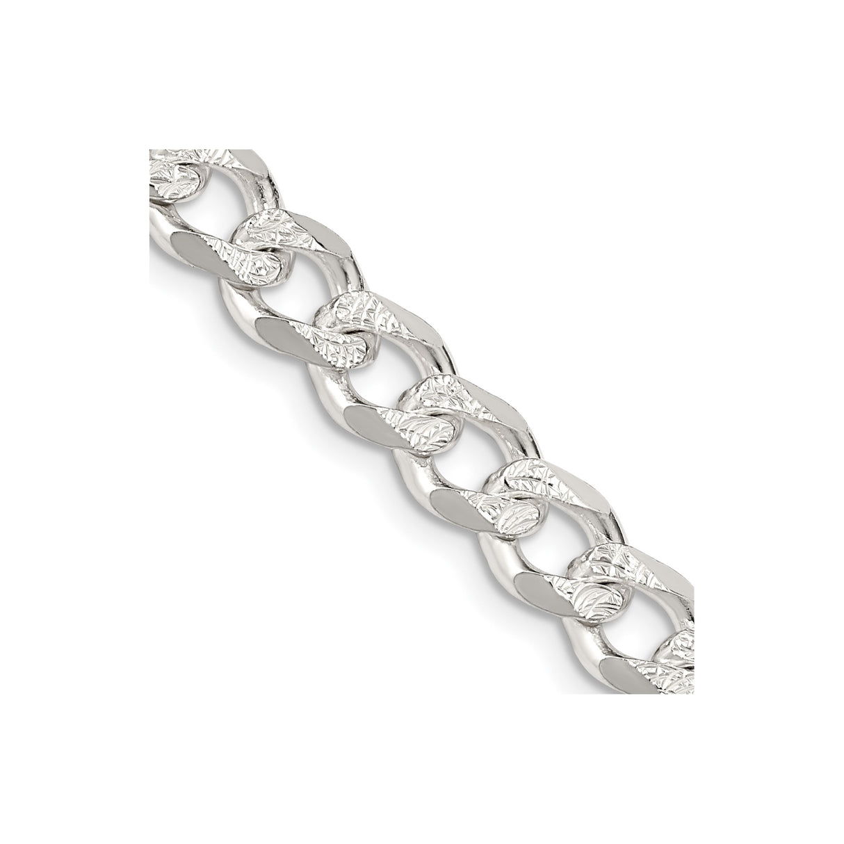 925 White Gold 7.5 mm Curb Chain Necklace, Polished detail view
