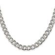 925 White Gold 7.5 mm Curb Chain Necklace, Polished