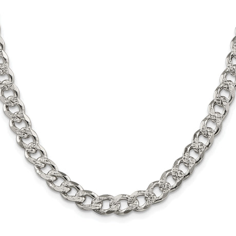 925 White Gold 7.5 mm Curb Chain Necklace, Polished
