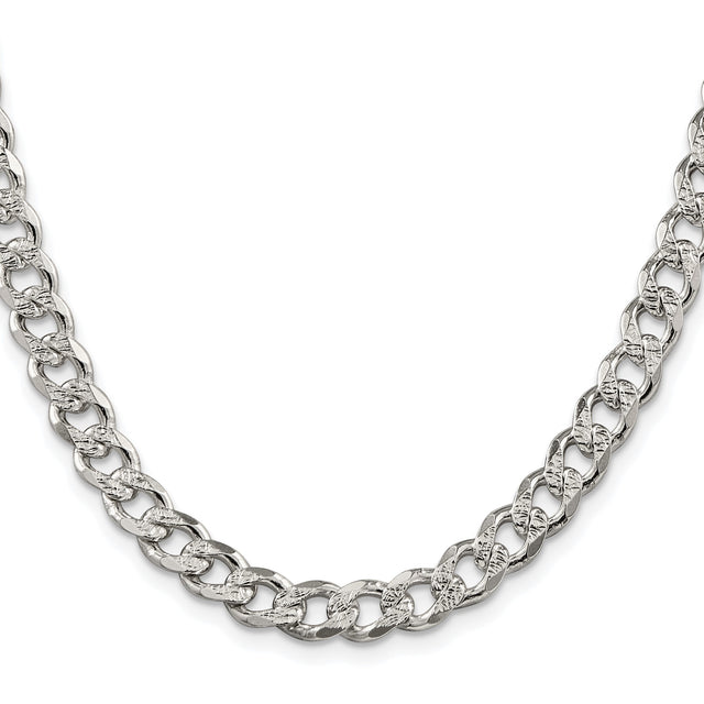 925 White Gold 7.5 mm Curb Chain Necklace, Polished