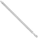 925 White Gold 7.5 mm Curb Chain Anklet, Polished