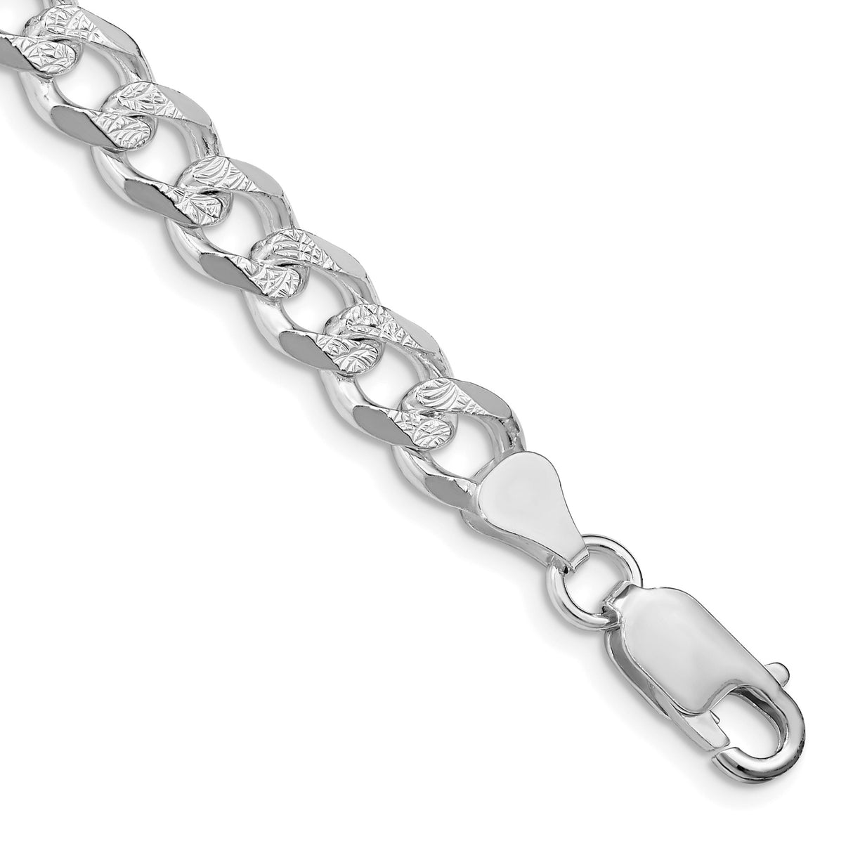 925 White Gold 7.5 mm Curb Chain Anklet, Polished shown for scale