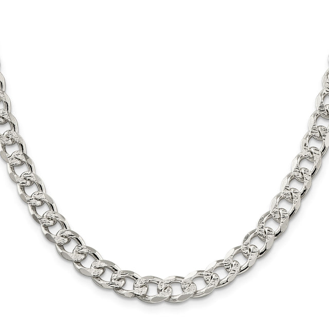 925 White Gold 8.3 mm Curb Chain Necklace, Polished