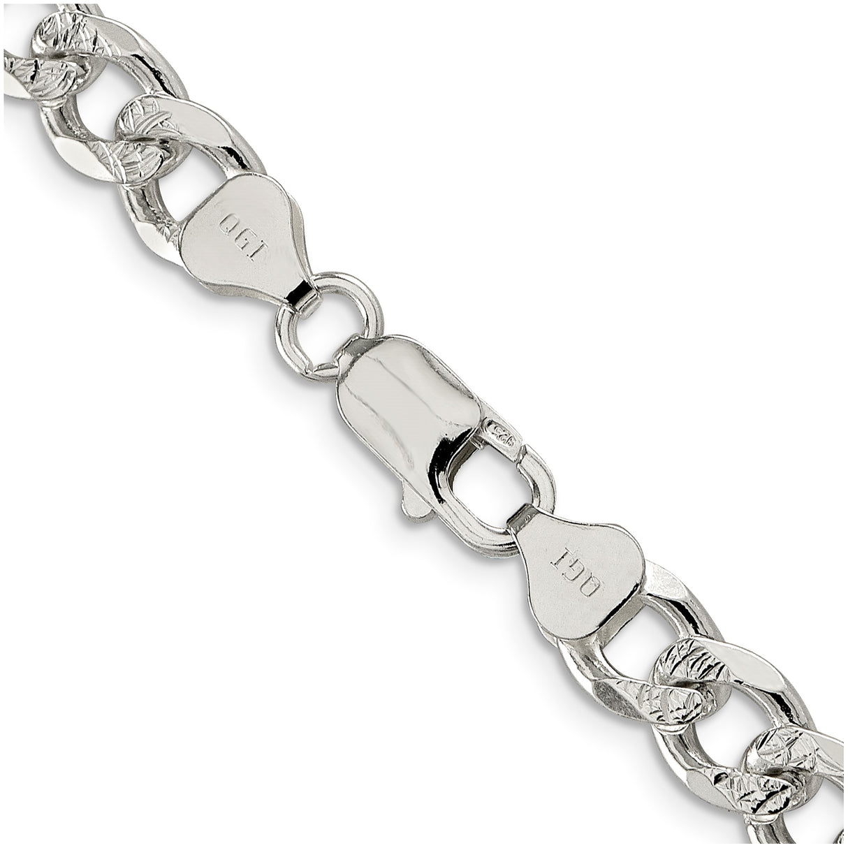 925 White Gold 8.3 mm Curb Chain Necklace, Polished alternate angle