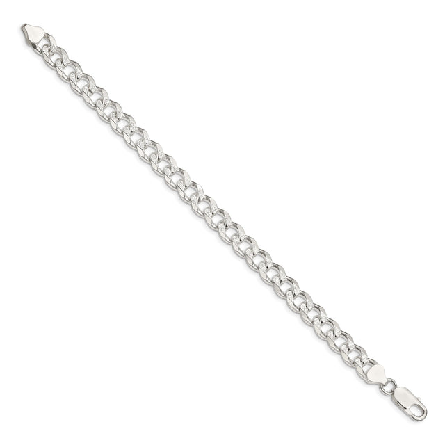 925 White Gold 8.3 mm Curb Chain Anklet, Polished