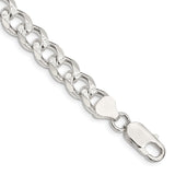 925 White Gold 8.3 mm Curb Chain Anklet, Polished shown for scale