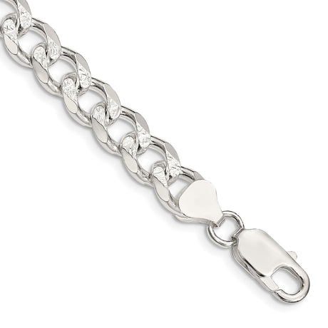 925 White Gold 8.3 mm Curb Chain Bracelet, Polished shown for scale