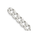 925 White Gold 8.3 mm Curb Chain Necklace, Polished detail view