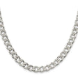925 White Gold 8.3 mm Curb Chain Necklace, Polished