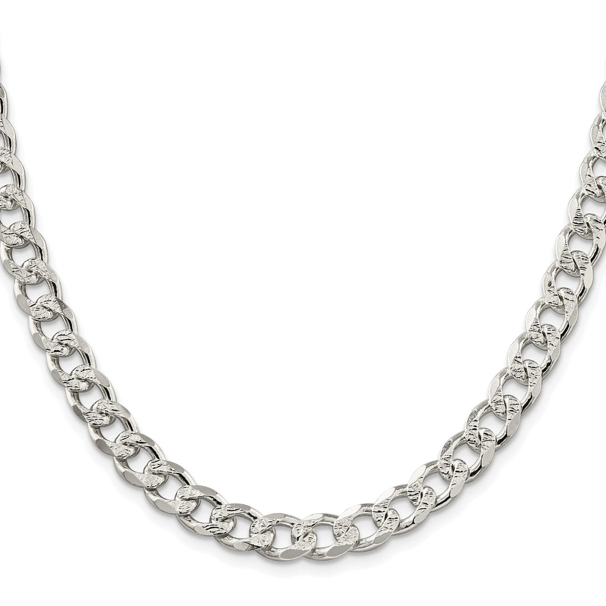 925 White Gold 8.3 mm Curb Chain Necklace, Polished