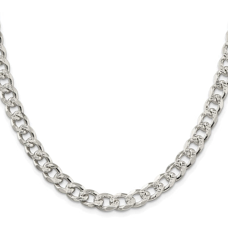 925 White Gold 8.3 mm Curb Chain Necklace, Polished