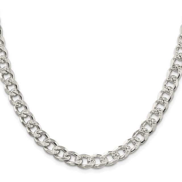 925 White Gold 8.3 mm Curb Chain Necklace, Polished