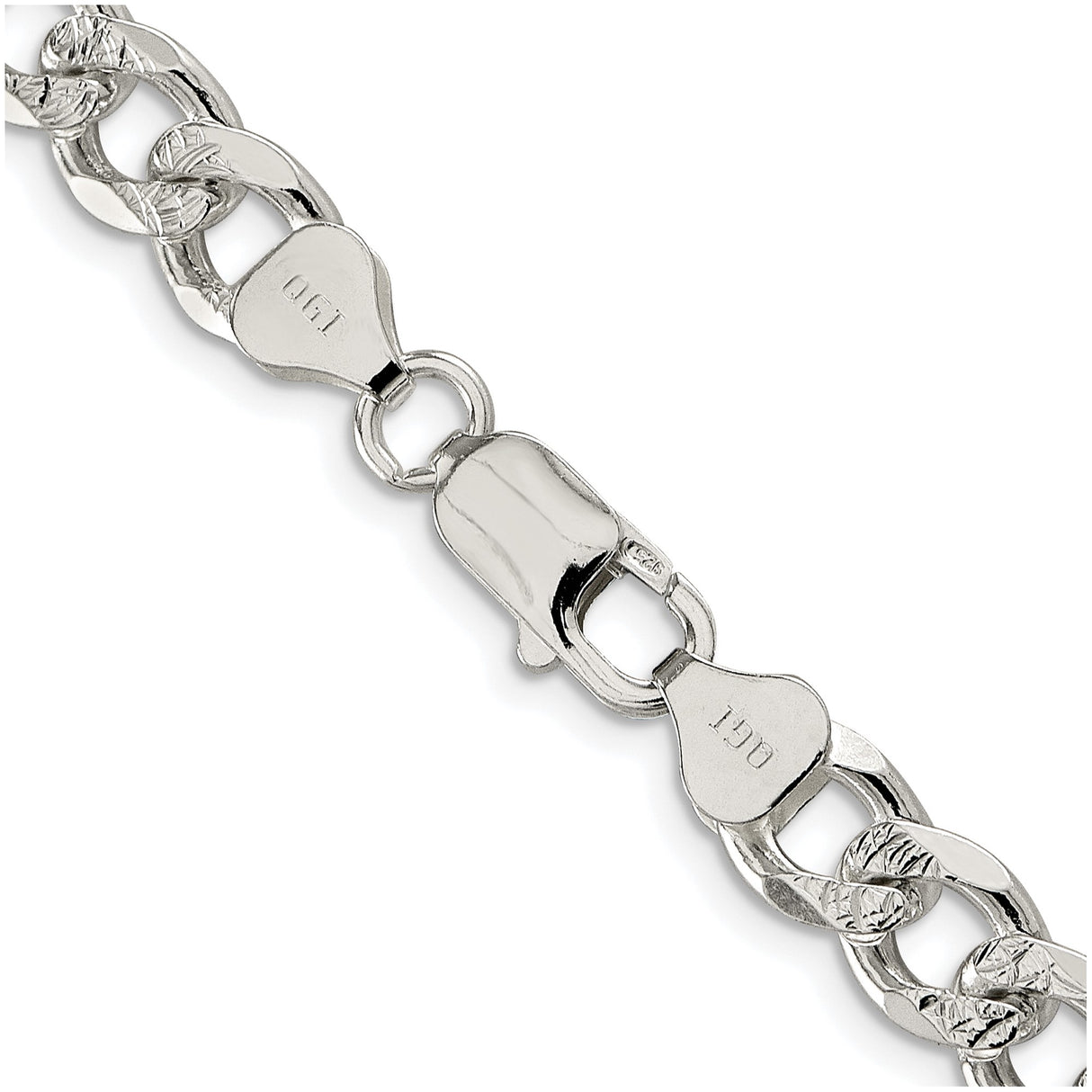 925 White Gold 8.3 mm Curb Chain Necklace, Polished alternate angle