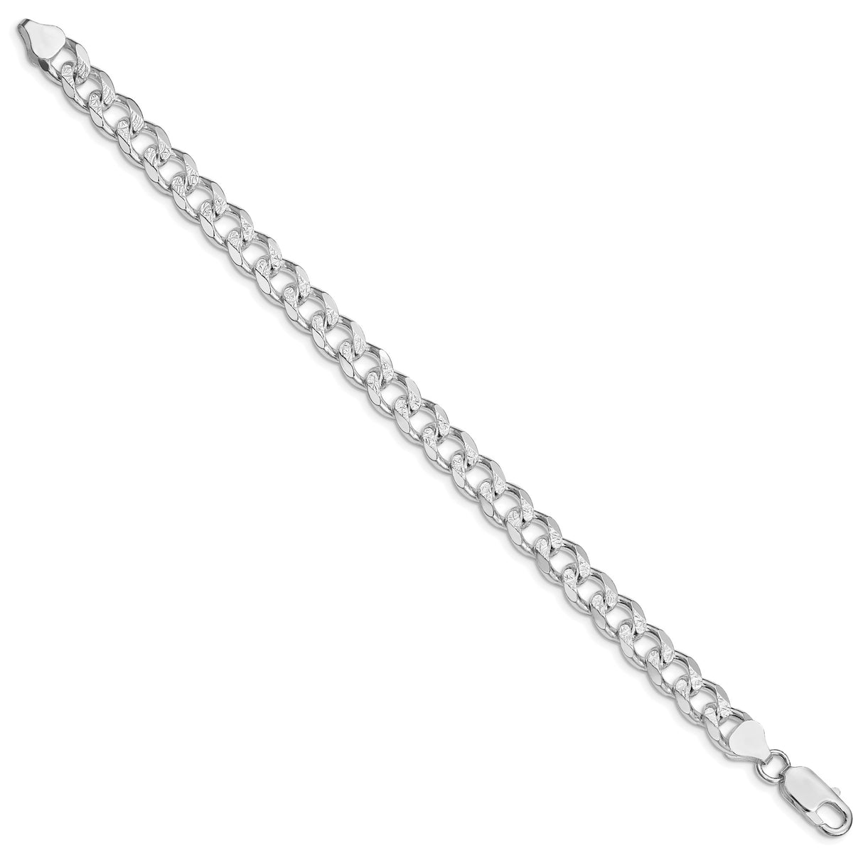 925 White Gold 8.3 mm Curb Chain Bracelet, Polished