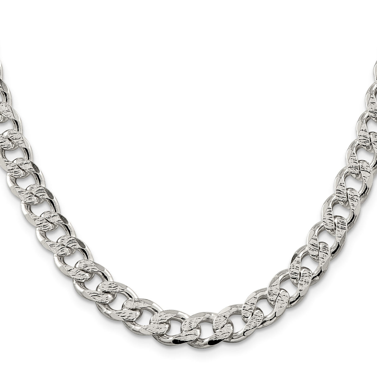 925 White Gold 9.3 mm Curb Chain Necklace, Polished