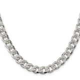 925 White Gold 9.3 mm Curb Chain Necklace, Polished