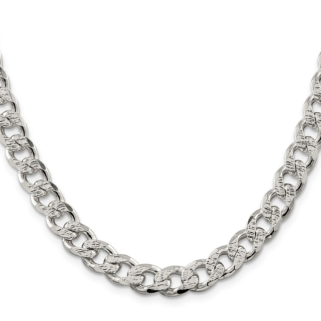 925 White Gold 9.3 mm Curb Chain Necklace, Polished