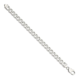 925 White Gold 9.3 mm Curb Chain Anklet, Polished