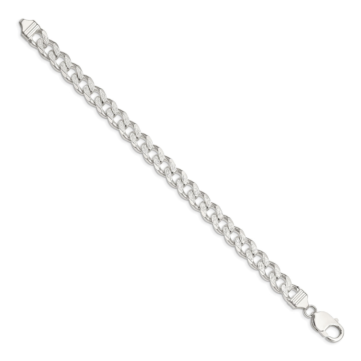 925 White Gold 9.3 mm Curb Chain Bracelet, Polished