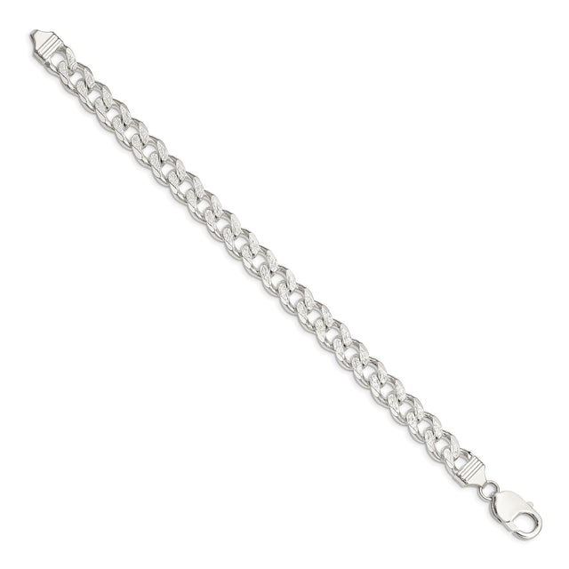 925 White Gold 9.3 mm Curb Chain Bracelet, Polished