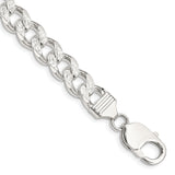 925 White Gold 9.3 mm Curb Chain Anklet, Polished shown for scale