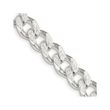 925 White Gold 9.3 mm Curb Chain Necklace, Polished detail view