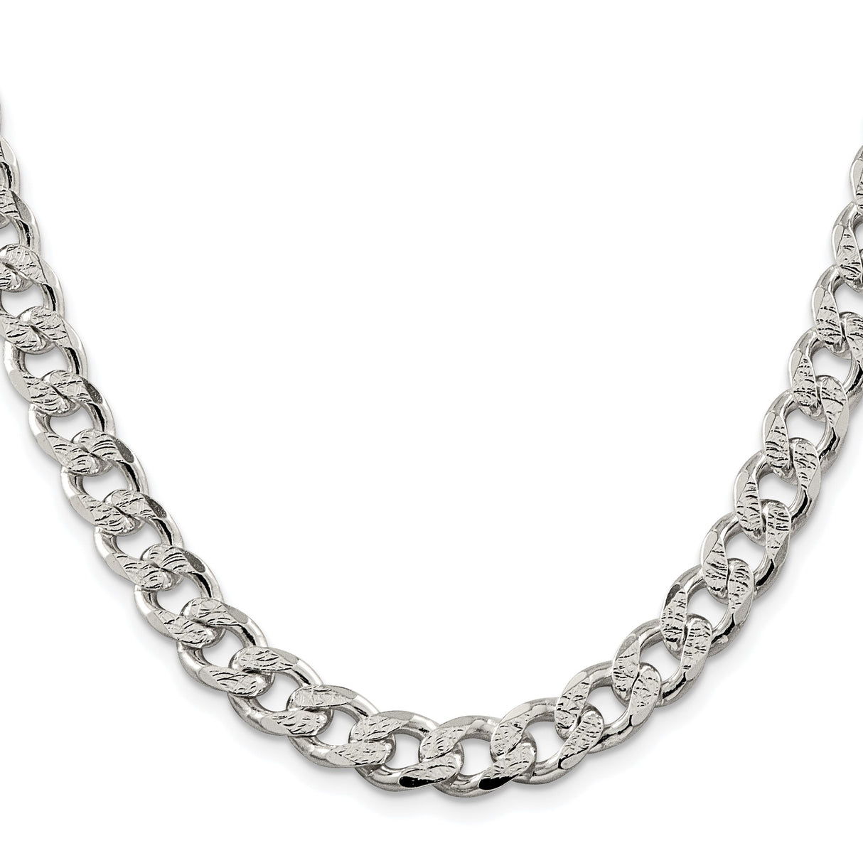 925 White Gold 9.3 mm Curb Chain Necklace, Polished